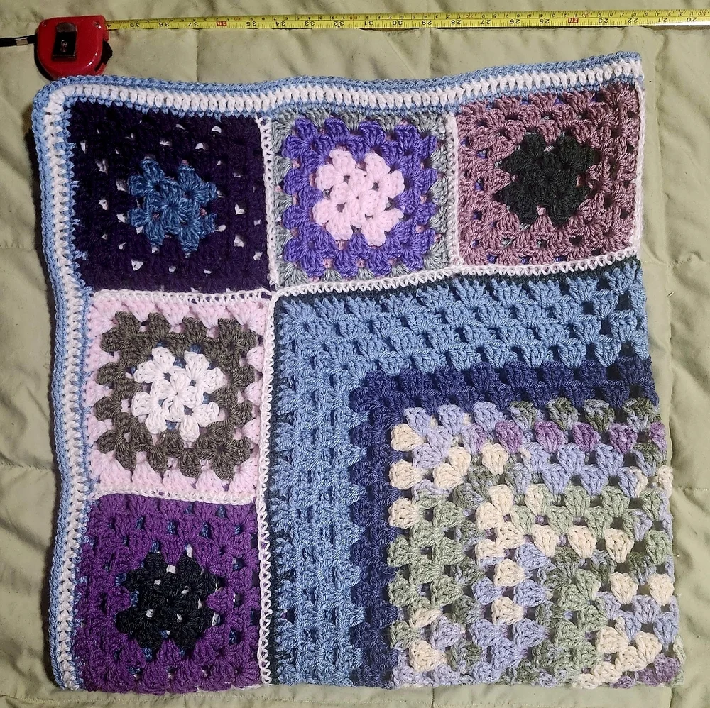 Homemade Purple, Pink, Sage Green 42" By 42" Crochet Blanket - Picture 6 of 6
